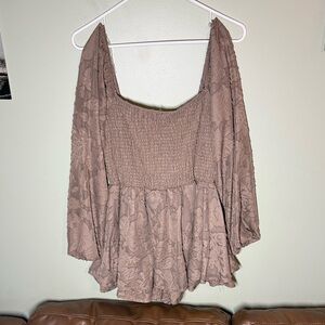 Women's Smocked Square-Neck Romper in Taupe
